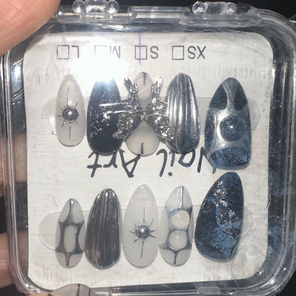 Y2k silver metallic star nail set press ons